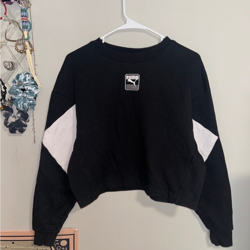 Puma Women's Black and White Logo Sweatshirt